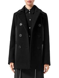 Mossely Leather-Trim Wool Peacoat