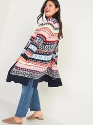 Cozy Fair Isle Long-Line Plus-Size Open-Front Sweater