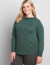 Lane Essentials Split-Collar Ruched-Side Sweater