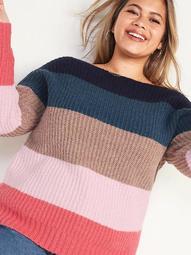 Slouchy Cozy Striped Plus-Size Boat-Neck Sweater