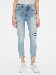 High Rise Distressed True Skinny Ankle Jeans with Secret Smoothing Pockets