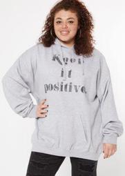 Plus Heather Gray Keep It Positive Graphic Hoodie