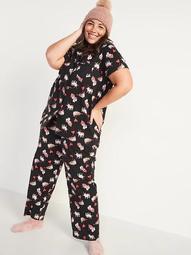 Printed Jersey-Knit Plus-Size Pajama Top & Pajama Pants Set 