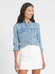Relaxed Banded-Collar Shirt