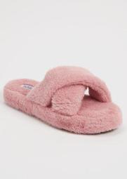 Dusty Pink Faux Fur X Band Slippers