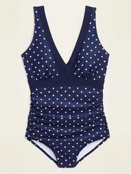 Polka-Dot Secret-Slim Underwire Plus-Size One-Piece Swimsuit
