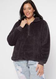Plus Gray Sherpa Half Zip Pullover Sweatshirt