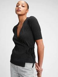 Ribbed Wrap-Front Top