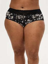 Black Skull Floral Wide Lace Second Skin Cheeky Panty