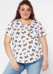 Plus White Butterfly Print Favorite Tunic Tee