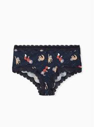 Navy Astronaut Animals Wide Lace Cotton Cheeky Panty