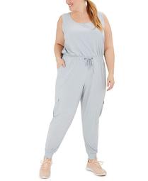 Plus Size Drawstring-Waist Sleeveless Jumpsuit, Created for Macy's