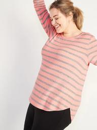 Cozy Rib-Knit Striped Plus-Size Long-Sleeve Tee