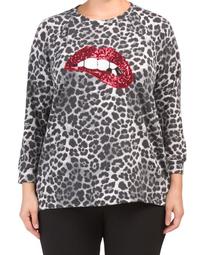 Made In Usa Plus Animal Print Sweatshirt With Sequin Lips