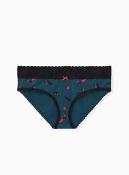 Teal Wiener Dog Wide Lace Cotton Hipster Panty