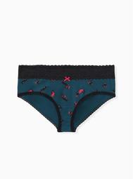 Teal Wiener Dog Wide Lace Cotton Cheeky Panty