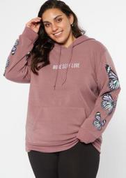 Plus Mauve Self Love Butterfly Embroidered Hoodie