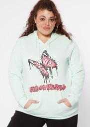 Plus Mint Unbothered Butterfly Graphic Hoodie