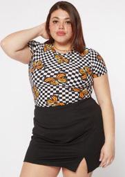 Plus Butterfly Checkered Super Soft Ribbed Tee