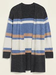 Cozy Striped Plus-Size Long-Line Open-Front Sweater