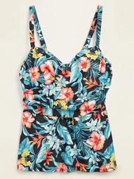 Floral Wrap-Front Secret-Slim Underwire Plus-Size Tankini Swim Top