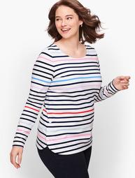 Terry Stripe Side Button Pullover