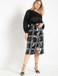 Windowpane Sequin Wrap Skirt
