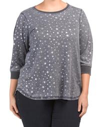 Plus Three-quarter Sleeve Top With Foil Stars
