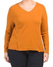 Plus Long Sleeve Soft Knit Top With Front Slits
