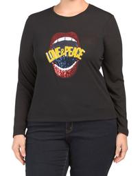 Plus Made In Usa Knit Top With Sequins Lips