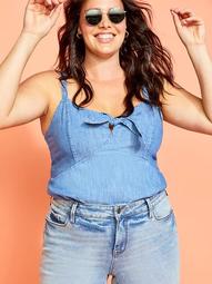 Chambray Tie-Front Plus-Size Cami