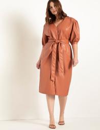 Faux Leather Puff Sleeve Dress With Belt