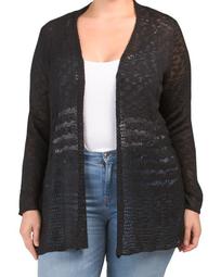 Plus Sheer Cardigan With Stitch Detail