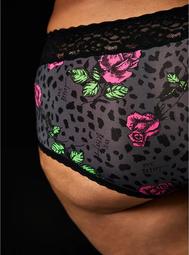 Betsey Johnson Black Leopard Floral Second Skin Cheeky Panty