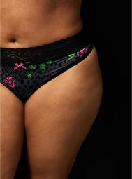 Betsey Johnson Black Leopard Floral Second Skin Thong Panty