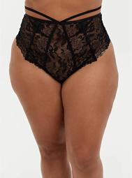 Black Lace Strappy Open Back High Waist Thong Panty