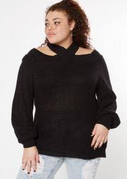 Plus Black Crisscross Neck Sweater