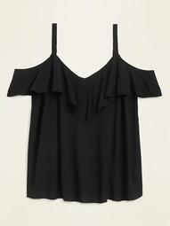 Soft-Woven Ruffled Cold-Shoulder Plus-Size Top