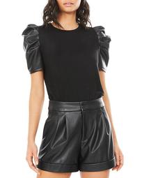 Penny Vegan Leather Puff Sleeve Top