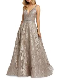 Plunging Neckline Lace & Beads Overlay Ball Gown