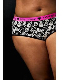 Betsey Johnson Logo Black Skull Cotton Cheeky Panty