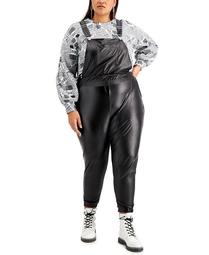Trendy Plus Size Faux-Leather Overalls