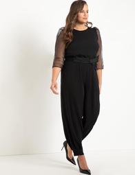 Organza Sleeve Jumpsuit With Belt