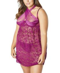 Plus Size Lace Empire Baby doll with Tie Shelf Cups 2pc Lingerie Set