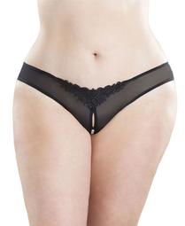 Plus Size Crotchless Thong with Faux-Pearls