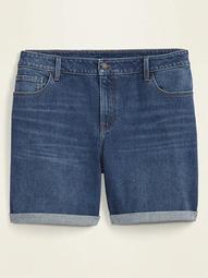 Mid-Rise Relaxed Plus-Size Cuffed Jean Shorts -- 7-inch inseam