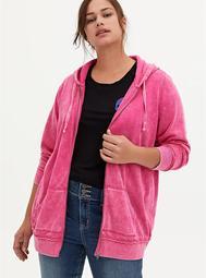 Neon Pink Mineral Wash Fleece Zip Tunic Hoodie