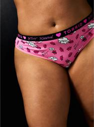 Betsey Johnson Logo Pink Lips Cotton Thong Panty