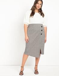 Wrap Plaid Skirt with Buttons