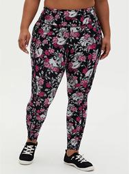 Black Floral Skull Wicking Active Legging With Pockets